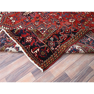 9'x11'3" Locomotive Red, Semi Antique Heriz Persian Charming Village Design With Diamond On A Square Medallion, Full Pile, Sides And Ends Professionally Cleaned And Secured, Soft And Vibrant Wool, Oriental Rug FWR517062