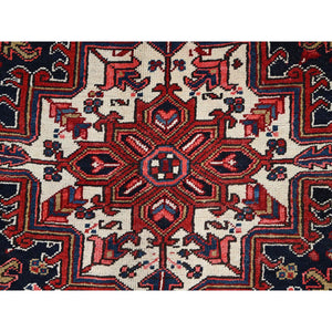 9'x11'3" Locomotive Red, Semi Antique Heriz Persian Charming Village Design With Diamond On A Square Medallion, Full Pile, Sides And Ends Professionally Cleaned And Secured, Soft And Vibrant Wool, Oriental Rug FWR517062