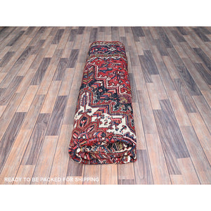 9'x11'3" Locomotive Red, Semi Antique Heriz Persian Charming Village Design With Diamond On A Square Medallion, Full Pile, Sides And Ends Professionally Cleaned And Secured, Soft And Vibrant Wool, Oriental Rug FWR517062