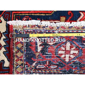 9'x11'3" Locomotive Red, Semi Antique Heriz Persian Charming Village Design With Diamond On A Square Medallion, Full Pile, Sides And Ends Professionally Cleaned And Secured, Soft And Vibrant Wool, Oriental Rug FWR517062
