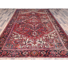 Load image into Gallery viewer, 7&#39;6&quot;x11&#39;6&quot; Savvy Red, Good Condition, Lustrous Wool, Jewel Tone Color Geometric Medallion Design Semi Antique Persian Heriz Abrash Oriental Rug FWR517068