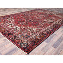 Load image into Gallery viewer, 7&#39;6&quot;x11&#39;6&quot; Savvy Red, Good Condition, Lustrous Wool, Jewel Tone Color Geometric Medallion Design Semi Antique Persian Heriz Abrash Oriental Rug FWR517068