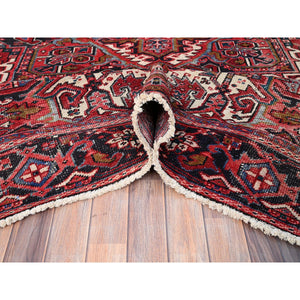 7'6"x11'6" Savvy Red, Good Condition, Lustrous Wool, Jewel Tone Color Geometric Medallion Design Semi Antique Persian Heriz Abrash Oriental Rug FWR517068