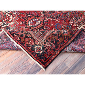 7'6"x11'6" Savvy Red, Good Condition, Lustrous Wool, Jewel Tone Color Geometric Medallion Design Semi Antique Persian Heriz Abrash Oriental Rug FWR517068