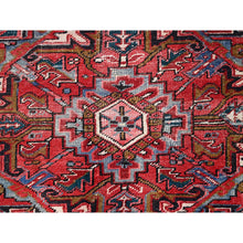 Load image into Gallery viewer, 7&#39;6&quot;x11&#39;6&quot; Savvy Red, Good Condition, Lustrous Wool, Jewel Tone Color Geometric Medallion Design Semi Antique Persian Heriz Abrash Oriental Rug FWR517068
