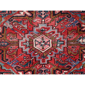 7'6"x11'6" Savvy Red, Good Condition, Lustrous Wool, Jewel Tone Color Geometric Medallion Design Semi Antique Persian Heriz Abrash Oriental Rug FWR517068