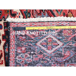 7'6"x11'6" Savvy Red, Good Condition, Lustrous Wool, Jewel Tone Color Geometric Medallion Design Semi Antique Persian Heriz Abrash Oriental Rug FWR517068