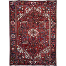 Load image into Gallery viewer, 7&#39;9&quot;x10&#39;8&quot; Lava Falls Red, Old Heriz Persian Design With Large Central Stepped Medallion, Clean, Soft, Full and Thick Pile, Sides and Ends Professionally Secured, Soft Wool, Hand Knotted Rustic Feel Oriental Rug FWR517074