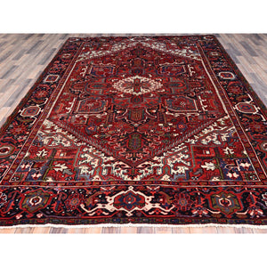 7'9"x10'8" Lava Falls Red, Old Heriz Persian Design With Large Central Stepped Medallion, Clean, Soft, Full and Thick Pile, Sides and Ends Professionally Secured, Soft Wool, Hand Knotted Rustic Feel Oriental Rug FWR517074
