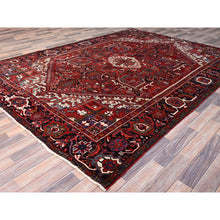 Load image into Gallery viewer, 7&#39;9&quot;x10&#39;8&quot; Lava Falls Red, Old Heriz Persian Design With Large Central Stepped Medallion, Clean, Soft, Full and Thick Pile, Sides and Ends Professionally Secured, Soft Wool, Hand Knotted Rustic Feel Oriental Rug FWR517074