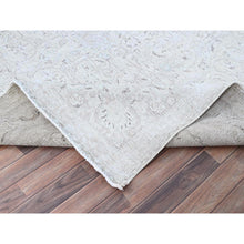 Load image into Gallery viewer, 9&#39;4&quot;x12&#39;1&quot; Intense White, Vintage Persian Tabriz, Seared Low, Cropped Thin, Great Condition, Sides And Ends Professionally Secured, Cleaned, Hand Knotted Evenly Worn 100% Wool, Oriental Rug FWR517152