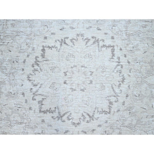 9'4"x12'1" Intense White, Vintage Persian Tabriz, Seared Low, Cropped Thin, Great Condition, Sides And Ends Professionally Secured, Cleaned, Hand Knotted Evenly Worn 100% Wool, Oriental Rug FWR517152