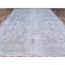 Load image into Gallery viewer, 9&#39;6&quot;x12&#39;4&quot; Silver Sconce Gray, Hand Knotted Distressed Vintage Persian Tabriz, Silver Wash Great Condition, Sheared Low, Sides And Ends Secured, Professionally Cleaned, All Wool Evenly Worn, Oriental Rug FWR517158