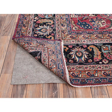 Load image into Gallery viewer, 10&#39;x12&#39;7&quot; Barbados Cherry Red, Vintage Persian Mashad, Hand Knotted 100% Wool, Sheared Low And Cropped Thin, Distressed Look, Good Condition, Cleaned, Sides And Ends Professionally Secured, Worn Oriental Rug FWR517170