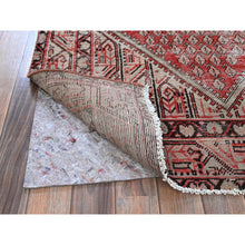 Load image into Gallery viewer, 3&#39;10&quot;x6&#39;1&quot; Ajax Red, Vintage Persian Sarouk Mir with Small Repetitive Boteh Design, Worn and Distressed, Shaved Down, Zero Pile, Sides and Ends Professionally Secured, Hand Knotted, 100% Wool, Oriental Rug FWR5166