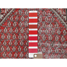 Load image into Gallery viewer, 3&#39;10&quot;x6&#39;1&quot; Ajax Red, Vintage Persian Sarouk Mir With Small Repetitive Boteh Design, Worn And Distressed, Shaved Down, Zero Pile, Sides And Ends Professionally Secured, Hand Knotted, 100% Wool, Oriental Rug FWR5166