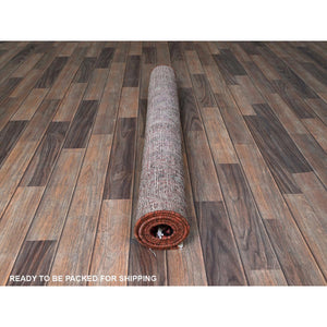 3'10"x6'1" Ajax Red, Vintage Persian Sarouk Mir with Small Repetitive Boteh Design, Worn and Distressed, Shaved Down, Zero Pile, Sides and Ends Professionally Secured, Hand Knotted, 100% Wool, Oriental Rug FWR5166
