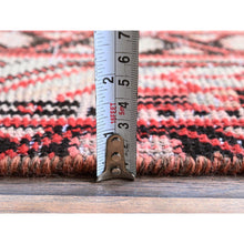 Load image into Gallery viewer, 3&#39;10&quot;x6&#39;1&quot; Ajax Red, Vintage Persian Sarouk Mir With Small Repetitive Boteh Design, Worn And Distressed, Shaved Down, Zero Pile, Sides And Ends Professionally Secured, Hand Knotted, 100% Wool, Oriental Rug FWR5166