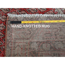Load image into Gallery viewer, 3&#39;10&quot;x6&#39;1&quot; Ajax Red, Vintage Persian Sarouk Mir With Small Repetitive Boteh Design, Worn And Distressed, Shaved Down, Zero Pile, Sides And Ends Professionally Secured, Hand Knotted, 100% Wool, Oriental Rug FWR5166