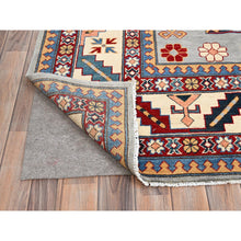 Load image into Gallery viewer, 9&#39;10&quot;x13&#39;8&quot; Ice Gray, Hand Knotted Special Kazak Geometric Design, Extra Soft Wool With Vegetable Dyes, Oriental Dense Weave Rug FWR517278