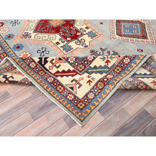 Load image into Gallery viewer, 9&#39;10&quot;x13&#39;8&quot; Ice Gray, Hand Knotted Special Kazak Geometric Design, Extra Soft Wool With Vegetable Dyes, Oriental Dense Weave Rug FWR517278