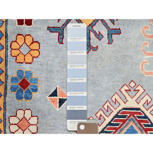 9'10"x13'8" Ice Gray, Hand Knotted Special Kazak Geometric Design, Extra Soft Wool With Vegetable Dyes, Oriental Dense Weave Rug FWR517278