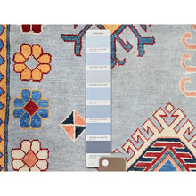 Load image into Gallery viewer, 9&#39;10&quot;x13&#39;8&quot; Ice Gray, Hand Knotted Special Kazak Geometric Design, Extra Soft Wool With Vegetable Dyes, Oriental Dense Weave Rug FWR517278