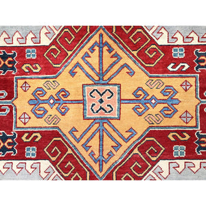 9'10"x13'8" Ice Gray, Hand Knotted Special Kazak Geometric Design, Extra Soft Wool With Vegetable Dyes, Oriental Dense Weave Rug FWR517278