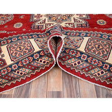 Load image into Gallery viewer, 8&#39;2&quot;x10&#39; Geranium Red And Acadia White Border, Special Kazak With Large Elements, Dense Weave Hand Knotted With Vegetable Dyes, Oriental Pure Wool Rug FWR517296