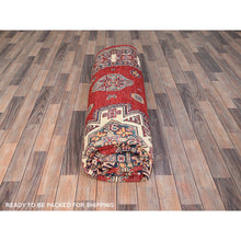 Load image into Gallery viewer, 8&#39;2&quot;x10&#39; Geranium Red And Acadia White Border, Special Kazak With Large Elements, Dense Weave Hand Knotted With Vegetable Dyes, Oriental Pure Wool Rug FWR517296