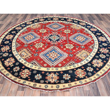 Load image into Gallery viewer, 8&#39;x8&#39; Pepper Red And Celestial Blue, Hand Knotted Densely Woven With Natural Dyes, Shiny Wool Special Kazak With All Over Medallions, Oriental Round Rug FWR517302