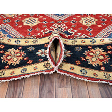 Load image into Gallery viewer, 8&#39;x8&#39; Pepper Red And Celestial Blue, Hand Knotted Densely Woven With Natural Dyes, Shiny Wool Special Kazak With All Over Medallions, Oriental Round Rug FWR517302