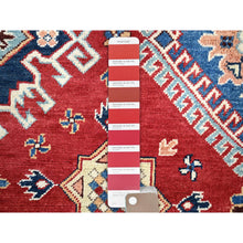 Load image into Gallery viewer, 8&#39;x8&#39; Pepper Red And Celestial Blue, Hand Knotted Densely Woven With Natural Dyes, Shiny Wool Special Kazak With All Over Medallions, Oriental Round Rug FWR517302