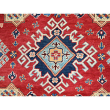 Load image into Gallery viewer, 8&#39;x8&#39; Pepper Red And Celestial Blue, Hand Knotted Densely Woven With Natural Dyes, Shiny Wool Special Kazak With All Over Medallions, Oriental Round Rug FWR517302