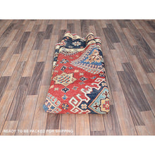 Load image into Gallery viewer, 8&#39;x8&#39; Pepper Red And Celestial Blue, Hand Knotted Densely Woven With Natural Dyes, Shiny Wool Special Kazak With All Over Medallions, Oriental Round Rug FWR517302