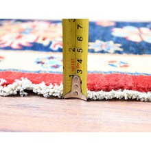 Load image into Gallery viewer, 8&#39;x8&#39; Pepper Red And Celestial Blue, Hand Knotted Densely Woven With Natural Dyes, Shiny Wool Special Kazak With All Over Medallions, Oriental Round Rug FWR517302