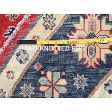 Load image into Gallery viewer, 8&#39;x8&#39; Pepper Red And Celestial Blue, Hand Knotted Densely Woven With Natural Dyes, Shiny Wool Special Kazak With All Over Medallions, Oriental Round Rug FWR517302