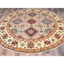 Load image into Gallery viewer, 8&#39;x8&#39; Bamboo Brown With Dutch White, Special Kazak Geometric Design, Pure Wool, Hand Knotted, Vegetable Dyes Oriental Rug FWR517320