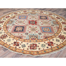 Load image into Gallery viewer, 8&#39;x8&#39; Bamboo Brown With Dutch White, Special Kazak Geometric Design, Pure Wool, Hand Knotted, Vegetable Dyes Oriental Rug FWR517320