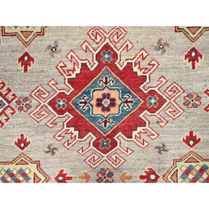 8'x8' Bamboo Brown With Dutch White, Special Kazak Geometric Design, Pure Wool, Hand Knotted, Vegetable Dyes Oriental Rug FWR517320