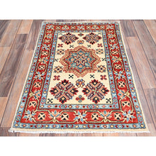 Load image into Gallery viewer, 2&#39;1&quot;x3&#39;1&quot; Acadia White, Special Kazak With All Over Design, Dense Weave With Shiny Wool, Hand Knotted Natural Dyes, Oriental Mat Rug FWR517332