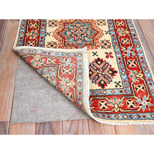 2'1"x3'1" Acadia White, Special Kazak With All Over Design, Dense Weave With Shiny Wool, Hand Knotted Natural Dyes, Oriental Mat Rug FWR517332