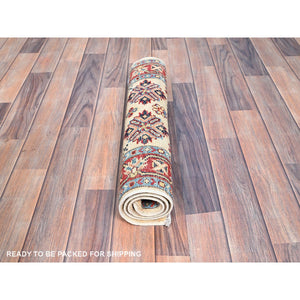 2'1"x3'1" Acadia White, Special Kazak With All Over Design, Dense Weave With Shiny Wool, Hand Knotted Natural Dyes, Oriental Mat Rug FWR517332