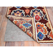Load image into Gallery viewer, 2&#39;x3&#39; Coffee Brown, Hand Knotted Special Kazak with Geometric Design, Natural Dyes, 100% Wool, Oriental, Mat Rug FWR517350
