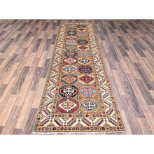 Load image into Gallery viewer, 2&#39;10&quot;x9&#39;9&quot; Laurel Oak Gray, Hand Knotted Densely Woven Special Kazak With All Over Colorful Geometric Motifs, Pure Wool, Vegetable Dyes, Wide Runner Oriental Rug FWR517494