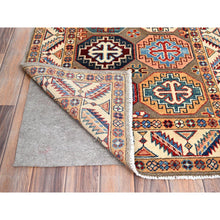 Load image into Gallery viewer, 2&#39;10&quot;x9&#39;9&quot; Laurel Oak Gray, Hand Knotted Densely Woven Special Kazak With All Over Colorful Geometric Motifs, Pure Wool, Vegetable Dyes, Wide Runner Oriental Rug FWR517494