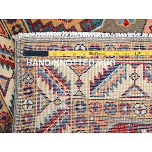 2'10"x9'9" Laurel Oak Gray, Hand Knotted Densely Woven Special Kazak With All Over Colorful Geometric Motifs, Pure Wool, Vegetable Dyes, Wide Runner Oriental Rug FWR517494