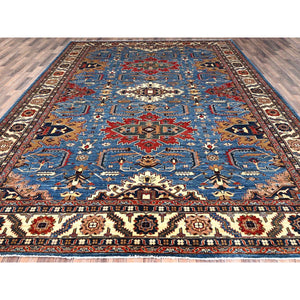 10'x13'4" Coronet Blue, Dense Weave, Vegetable Dyes, Vibrant Wool, Afghan Super Kazak With Geometric Elements, Hand Knotted, Oriental Rug FWR517596