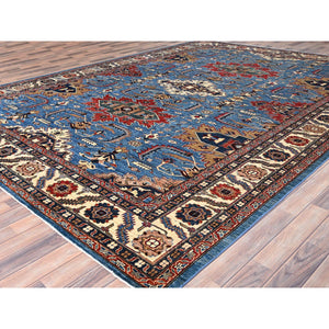 10'x13'4" Coronet Blue, Dense Weave, Vegetable Dyes, Vibrant Wool, Afghan Super Kazak With Geometric Elements, Hand Knotted, Oriental Rug FWR517596