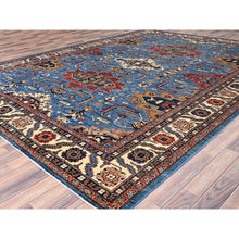Load image into Gallery viewer, 10&#39;x13&#39;4&quot; Coronet Blue, Dense Weave, Vegetable Dyes, Vibrant Wool, Afghan Super Kazak With Geometric Elements, Hand Knotted, Oriental Rug FWR517596